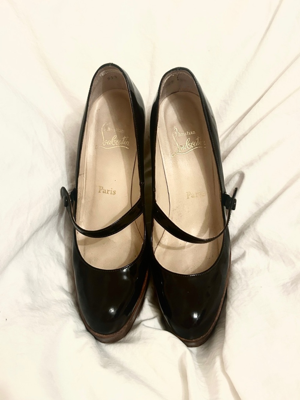 Christian Louboutin Black Patent Mary Jane Heels with Strap